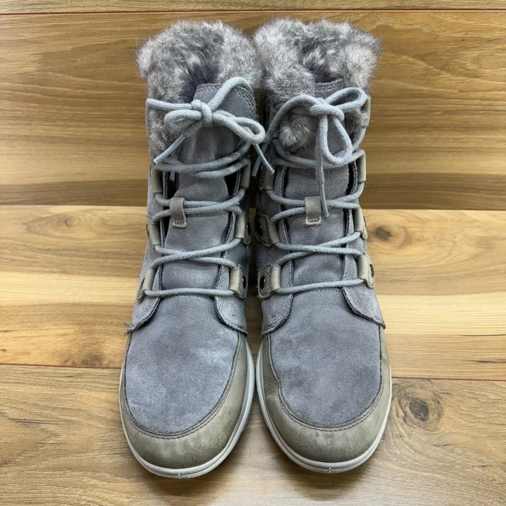 SOREL Explorer Joan Boots Womens‎ 10 Gray Suede Waterproof Faux Fur